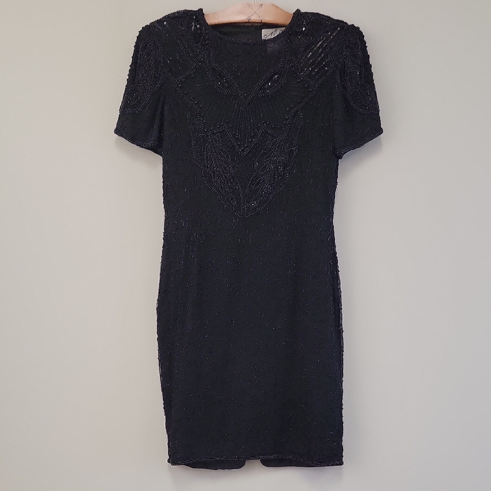 Black Beaded Mini Dress